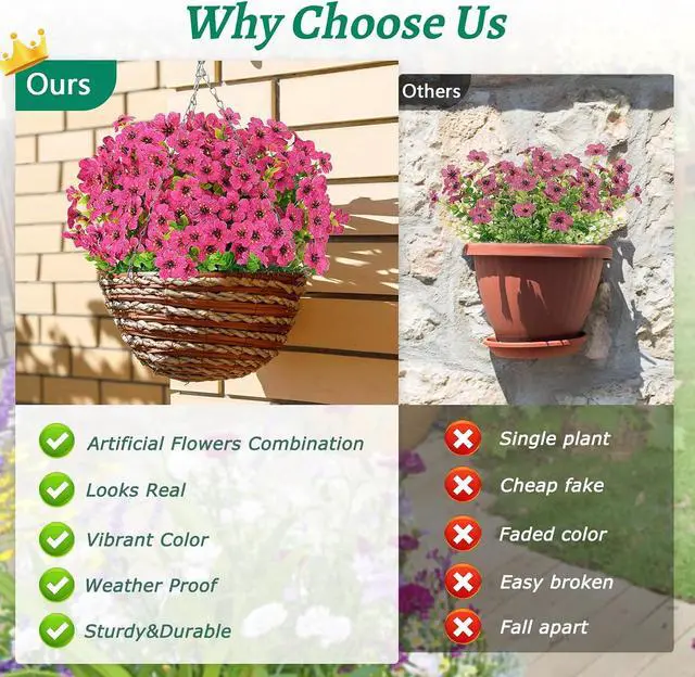Alt view image 6 of 7 - Elyum Artificial Flowers for Outdoors, 9 Bundles Artificial Plants & Flowers Outdoor, UV Resistant Faux Flowers Outdoor Fake Flowers for Outside Porch Window Box Decoration(Rose Red)