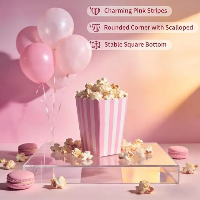 Alt view image 2 of 7 - 32 Pack Pink Popcorn Boxes, 4.6" x 2.7" Mini Popcorn Buckets