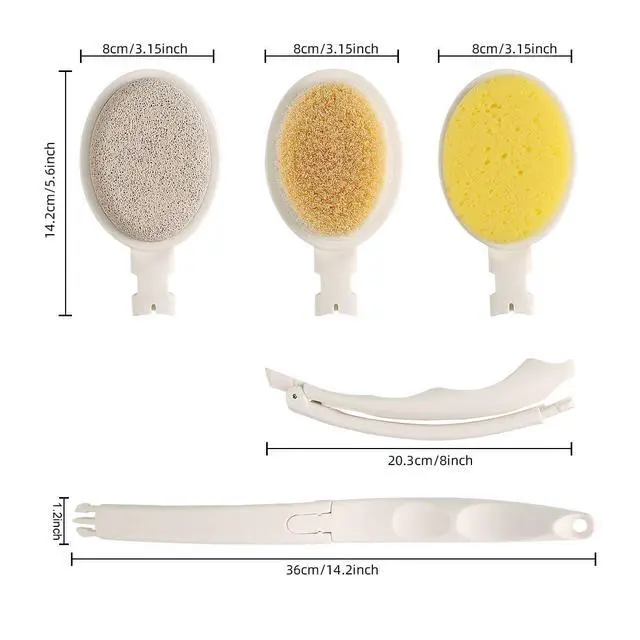 Alt view image 2 of 6 - LFJ 19" Long Handle Shower Sponge Brush Set