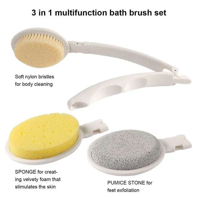 Alt view image 4 of 6 - LFJ 19" Long Handle Shower Sponge Brush Set
