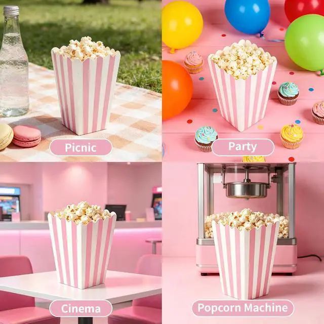 Alt view image 4 of 7 - 32 Pack Pink Popcorn Boxes, 4.6" x 2.7" Mini Popcorn Buckets