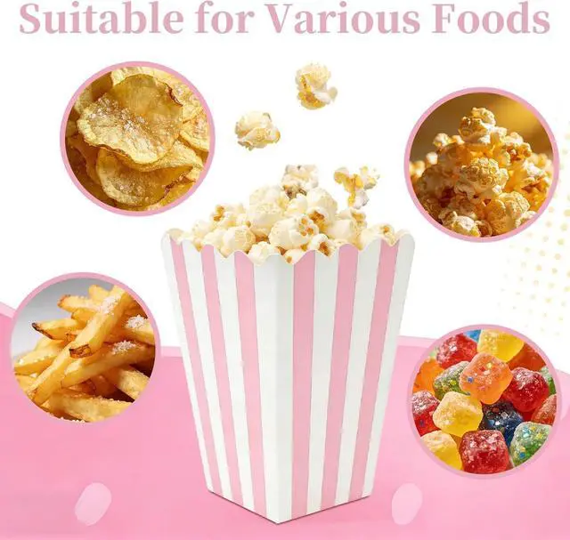 Alt view image 5 of 7 - 32 Pack Pink Popcorn Boxes, 4.6" x 2.7" Mini Popcorn Buckets