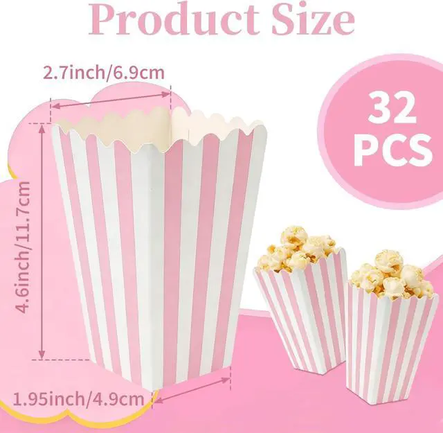 Alt view image 7 of 7 - 32 Pack Pink Popcorn Boxes, 4.6" x 2.7" Mini Popcorn Buckets