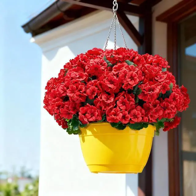 Alt view image 3 of 7 - Artificial Geranium Flowers for Outdoors: 6 PCS Realistic UV Resistant Faux Red Geranium Silk Flowers for Outdoor Planters Fade Proof Garden Fake Flowers Decor for Outside Porch - Red