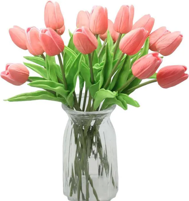 Main image of 10 Heads Artificial Tulips, Coral
