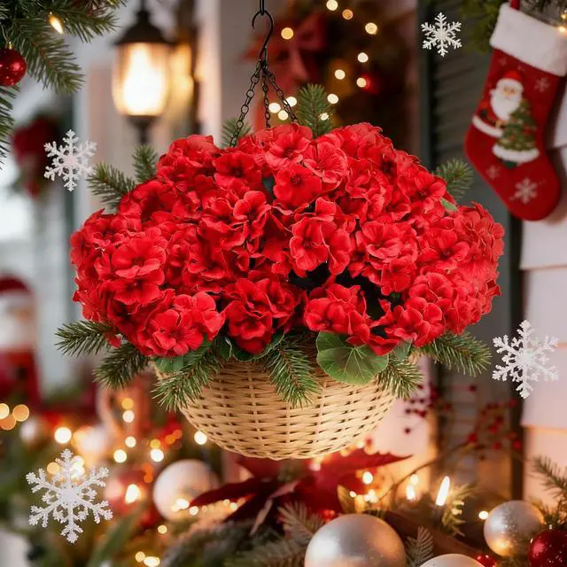 Alt view image 6 of 7 - Artificial Geranium Flowers for Outdoors: 6 PCS Realistic UV Resistant Faux Red Geranium Silk Flowers for Outdoor Planters Fade Proof Garden Fake Flowers Decor for Outside Porch - Red
