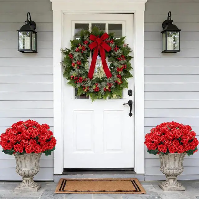 Alt view image 7 of 7 - Artificial Geranium Flowers for Outdoors: 6 PCS Realistic UV Resistant Faux Red Geranium Silk Flowers for Outdoor Planters Fade Proof Garden Fake Flowers Decor for Outside Porch - Red