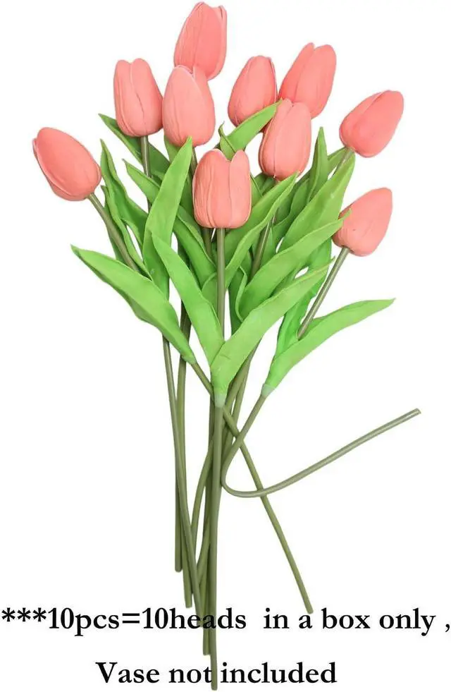 Alt view image 3 of 7 - 10 Heads Artificial Tulips, Coral