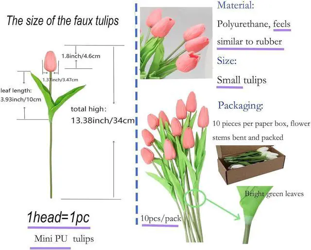 Alt view image 4 of 7 - 10 Heads Artificial Tulips, Coral