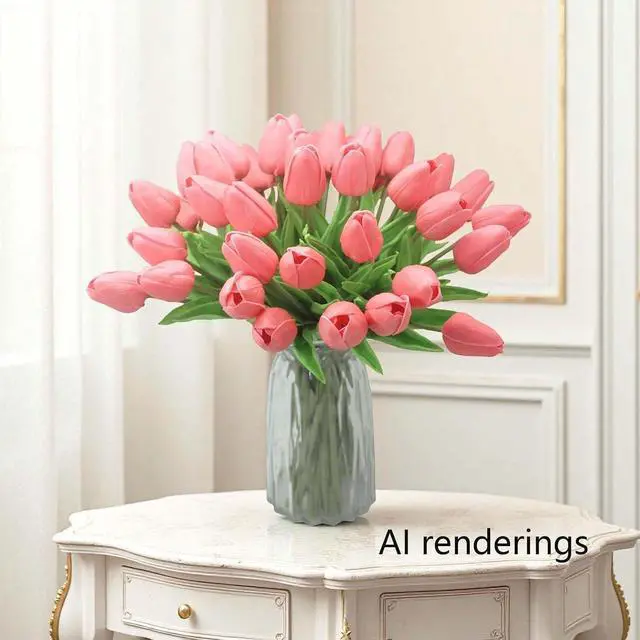 Alt view image 7 of 7 - 10 Heads Artificial Tulips, Coral