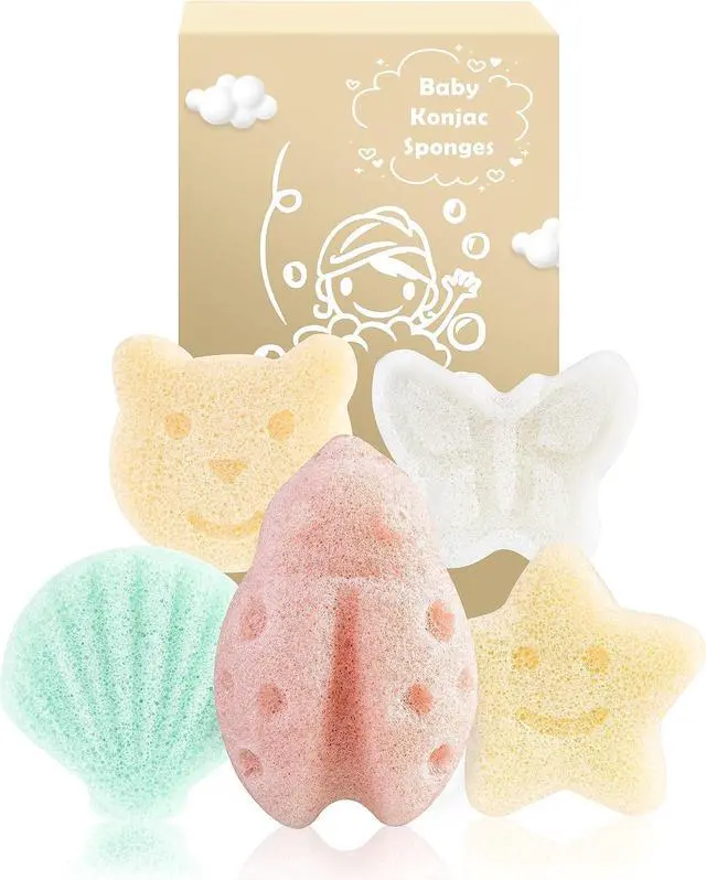 Main image of Konjac Baby Sponges, 5Pcs Natural Cute Shapes for Infants