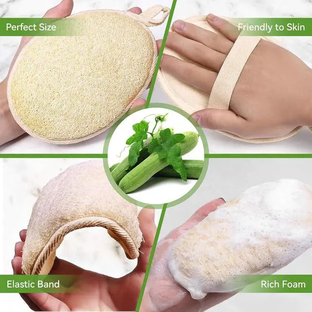 Alt view image 4 of 7 - 4Pcs Natural Loofah Sponge Exfoliating Body Scrubber (4.5Inch), Loofah Exfoliating Facial Scrubber(3.2Inch), Made of Natural Luffa and Terry Cloth, Bath Shower Loofah Sponge for Body and Face