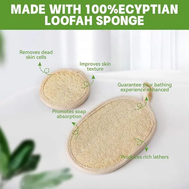 Alt view image 3 of 7 - 4Pcs Natural Loofah Sponge Exfoliating Body Scrubber (4.5Inch), Loofah Exfoliating Facial Scrubber(3.2Inch), Made of Natural Luffa and Terry Cloth, Bath Shower Loofah Sponge for Body and Face