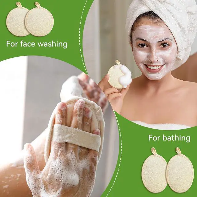 Alt view image 6 of 7 - 4Pcs Natural Loofah Sponge Exfoliating Body Scrubber (4.5Inch), Loofah Exfoliating Facial Scrubber(3.2Inch), Made of Natural Luffa and Terry Cloth, Bath Shower Loofah Sponge for Body and Face