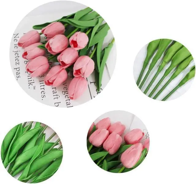 Alt view image 3 of 6 - Artificial Tulips 10Pcs Real Touch PU Tulip Fake Flowers Pink