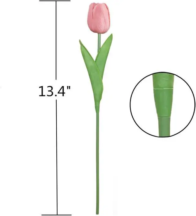 Alt view image 4 of 6 - Artificial Tulips 10Pcs Real Touch PU Tulip Fake Flowers Pink