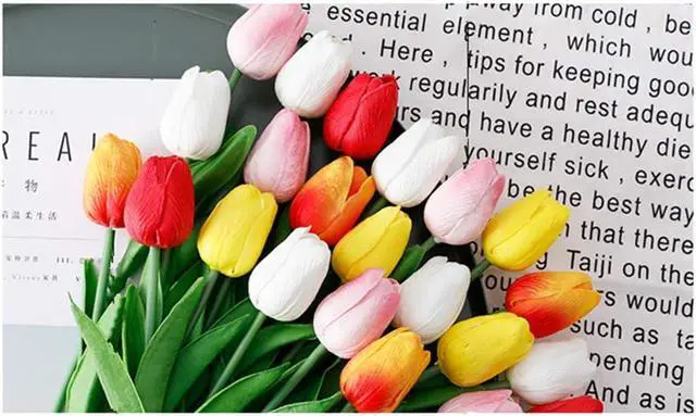 Alt view image 6 of 6 - Artificial Tulips 10Pcs Real Touch PU Tulip Fake Flowers Pink