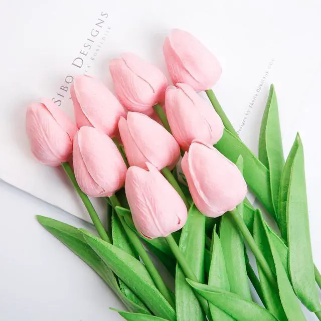 Alt view image 5 of 6 - Artificial Tulips 10Pcs Real Touch PU Tulip Fake Flowers Pink