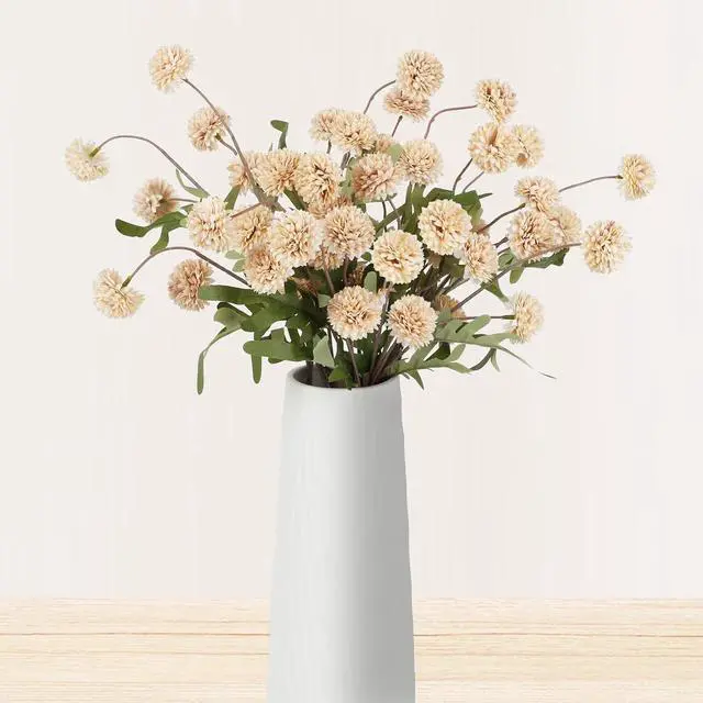 Main image of Beige Pompon Mums Artificial Flowers, 8pcs Stems Faux Silk Mini Chrysanth, Bulk Fake Wedding Filler Flowers Flower Ball for DIY Bouquet Centerpieces Floral Arrangements Shower Decorations