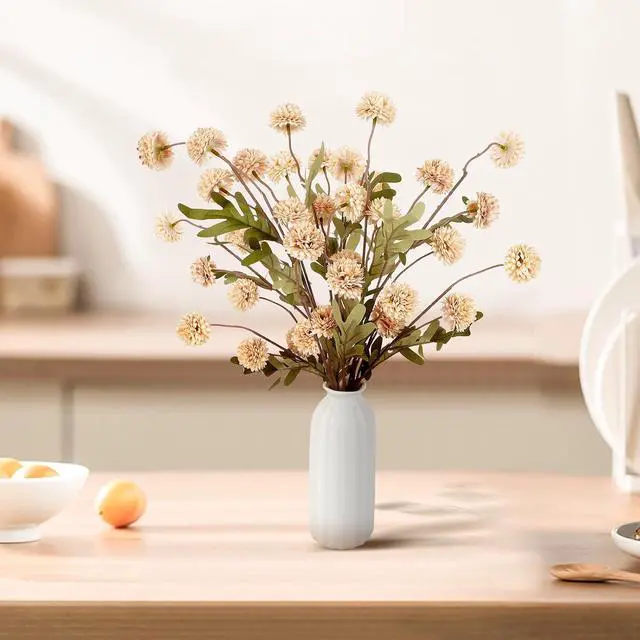 Alt view image 2 of 6 - Beige Pompon Mums Artificial Flowers, 8pcs Stems Faux Silk Mini Chrysanth, Bulk Fake Wedding Filler Flowers Flower Ball for DIY Bouquet Centerpieces Floral Arrangements Shower Decorations