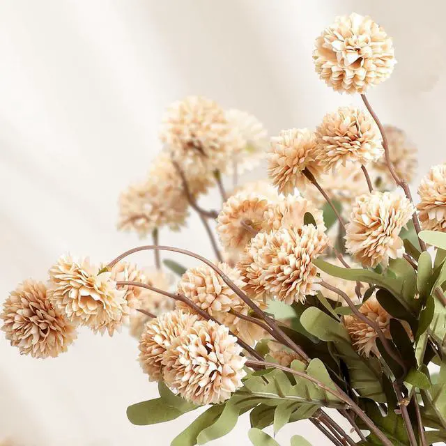 Alt view image 4 of 6 - Beige Pompon Mums Artificial Flowers, 8pcs Stems Faux Silk Mini Chrysanth, Bulk Fake Wedding Filler Flowers Flower Ball for DIY Bouquet Centerpieces Floral Arrangements Shower Decorations