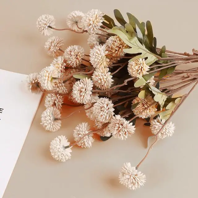 Alt view image 5 of 6 - Beige Pompon Mums Artificial Flowers, 8pcs Stems Faux Silk Mini Chrysanth, Bulk Fake Wedding Filler Flowers Flower Ball for DIY Bouquet Centerpieces Floral Arrangements Shower Decorations