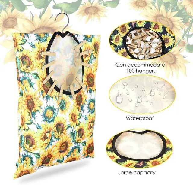 Alt view image 4 of 7 - 2 Pcs Sunflower Clothes Pin Bag Clothespin Bag Holder Clothespin Holder 15 X 11 Inch Clothes Pin Hanging Bag Clothespin Bag for Clothesline Outdoor Outside Wardrobe and Laundry Room