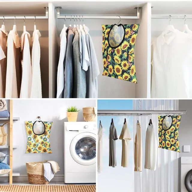 Alt view image 7 of 7 - 2 Pcs Sunflower Clothes Pin Bag Clothespin Bag Holder Clothespin Holder 15 X 11 Inch Clothes Pin Hanging Bag Clothespin Bag for Clothesline Outdoor Outside Wardrobe and Laundry Room