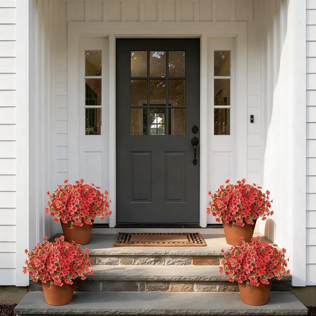 Alt view image 4 of 7 - 12Bundles 14"Artificial Flowers with Eucalyptus for Front Door(Red)