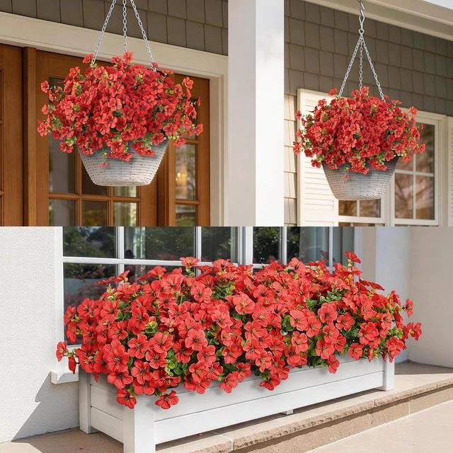 Alt view image 5 of 7 - 12Bundles 14"Artificial Flowers with Eucalyptus for Front Door(Red)