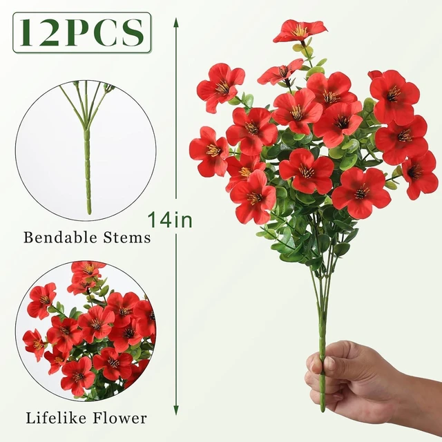 Alt view image 6 of 7 - 12Bundles 14"Artificial Flowers with Eucalyptus for Front Door(Red)