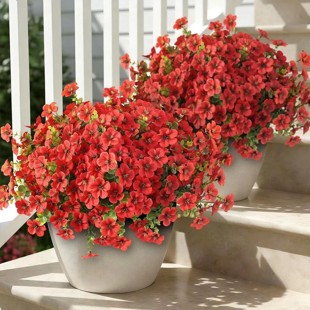 Alt view image 7 of 7 - 12Bundles 14"Artificial Flowers with Eucalyptus for Front Door(Red)