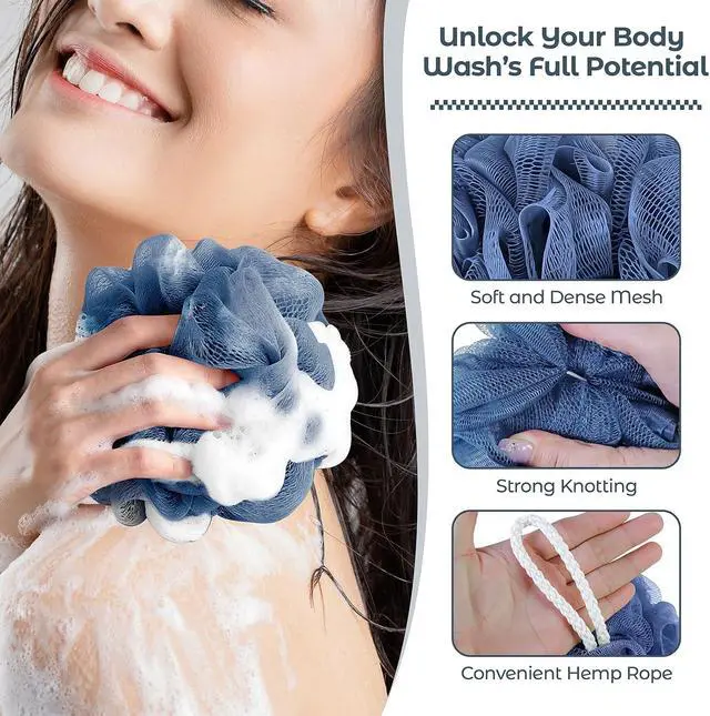Alt view image 3 of 7 - Rnoafmu Shower Loofah Bath Sponge 4 Pack, 60G Exfoliating Body Scrubber