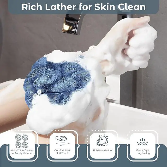 Alt view image 4 of 7 - Rnoafmu Shower Loofah Bath Sponge 4 Pack, 60G Exfoliating Body Scrubber