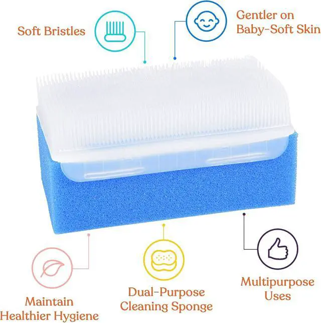 Alt view image 2 of 7 - Special Supplies (6 Pack) Baby Bath Sponges Soft Foam Sensory Scrubber with Cradle Cap Bristle Brush - Body, Hair, and Scalp Cleaning - Gentle on Infant, Toddler Sensitive Skin - Great Sensory Feel