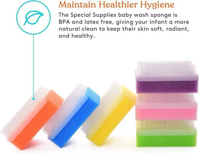 Alt view image 6 of 7 - Special Supplies (6 Pack) Baby Bath Sponges Soft Foam Sensory Scrubber with Cradle Cap Bristle Brush - Body, Hair, and Scalp Cleaning - Gentle on Infant, Toddler Sensitive Skin - Great Sensory Feel