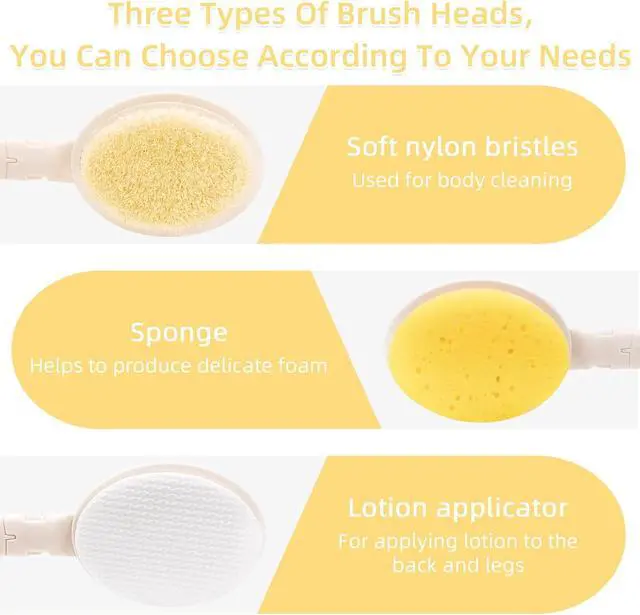 Alt view image 2 of 6 - LFJ 19" Long Handle Shower Sponge Brush Set, 3 in 1 Body Brush, Bath Sponge and Lotion Applicator Improved Skin Health, Suitable for Men and Women (White Brush-1P)