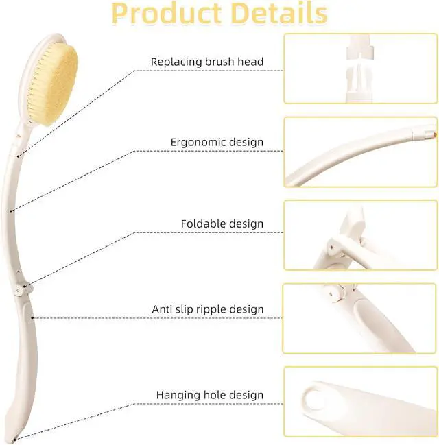 Alt view image 4 of 6 - LFJ 19" Long Handle Shower Sponge Brush Set, 3 in 1 Body Brush, Bath Sponge and Lotion Applicator Improved Skin Health, Suitable for Men and Women (White Brush-1P)