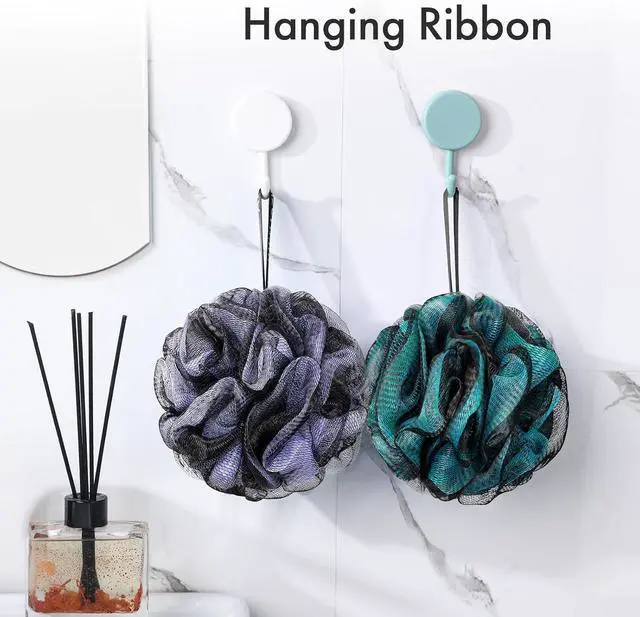 Alt view image 6 of 7 - AmazerBath Charcoal Loofah Sponge, Shower Loofah 60g/PCS - Body Scrubber Loofa Set of 4 - Charcoal Blue, Green, Purple & Red, Bath Sponge for Men and Women