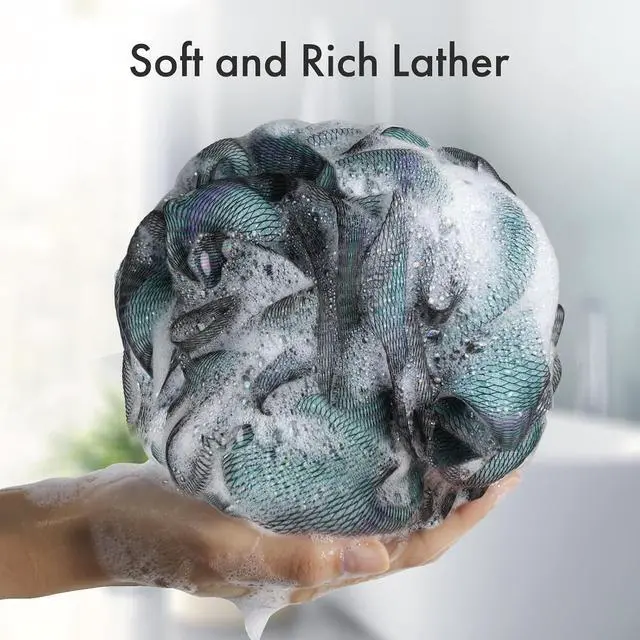 Alt view image 3 of 7 - AmazerBath Charcoal Loofah Sponge, Shower Loofah 60g/PCS - Body Scrubber Loofa Set of 4 - Charcoal Blue, Green, Purple & Red, Bath Sponge for Men and Women