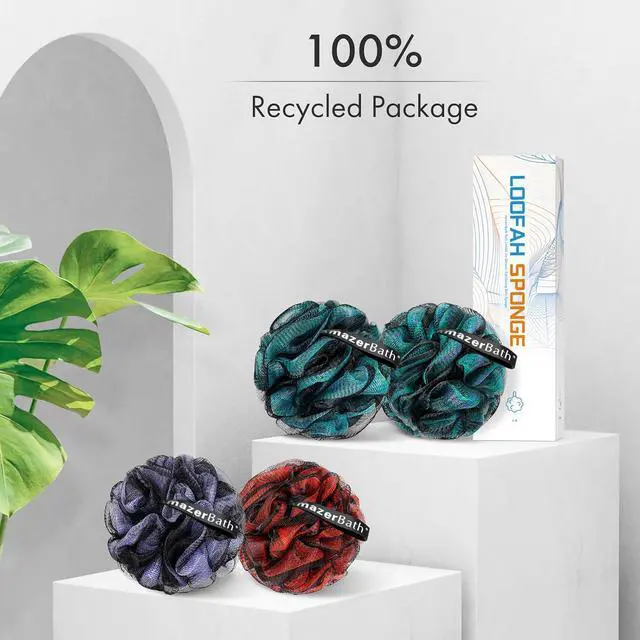 Alt view image 7 of 7 - AmazerBath Charcoal Loofah Sponge, Shower Loofah 60g/PCS - Body Scrubber Loofa Set of 4 - Charcoal Blue, Green, Purple & Red, Bath Sponge for Men and Women