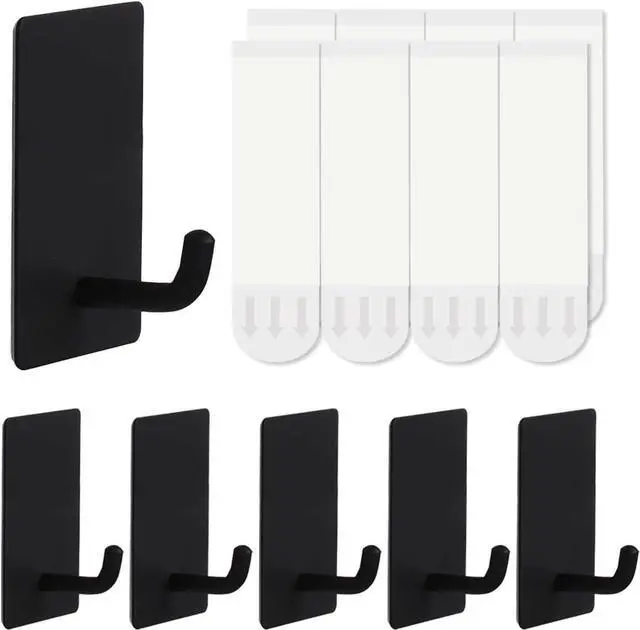 Main image of 5 Pcs Towel Hooks with Removable Strips for HangingAdhesive Wall Hooks Heavy DutyOutdoor Hooks No DamageSticky Hooks for BathroomsShowerStockingsDecorRobeMediumBlack 304 Stainless Steel