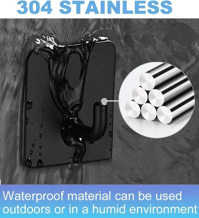 Alt view image 3 of 6 - 5 Pcs Towel Hooks with Removable Strips for HangingAdhesive Wall Hooks Heavy DutyOutdoor Hooks No DamageSticky Hooks for BathroomsShowerStockingsDecorRobeMediumBlack 304 Stainless Steel