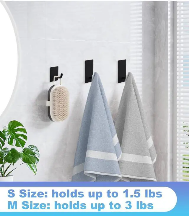 Alt view image 4 of 6 - 5 Pcs Towel Hooks with Removable Strips for HangingAdhesive Wall Hooks Heavy DutyOutdoor Hooks No DamageSticky Hooks for BathroomsShowerStockingsDecorRobeMediumBlack 304 Stainless Steel