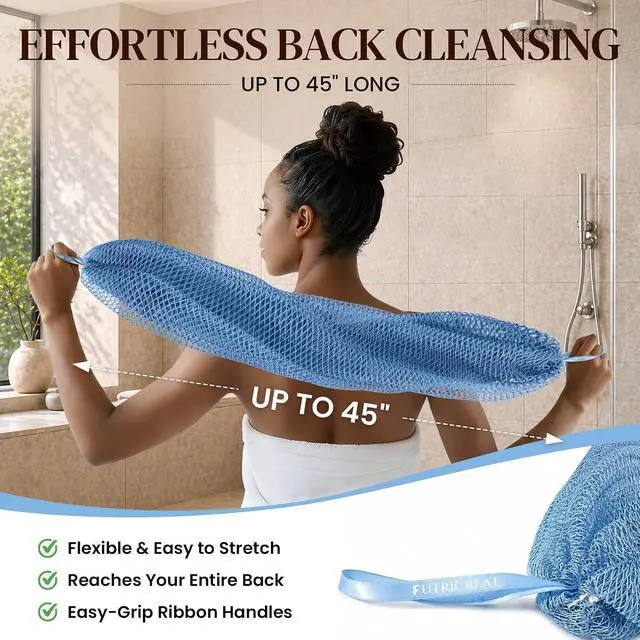 Alt view image 3 of 7 - 4 Pack African Net Sponge Authentic, Exfoliating Washcloth, Body & Back Scrubber, Better Than Traditional Loofahs, Perfect for Daily Shower & Travel, Pink, Blue, Purple & Green