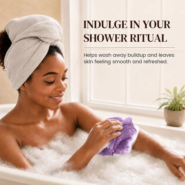 Alt view image 5 of 7 - 4 Pack African Net Sponge Authentic, Exfoliating Washcloth, Body & Back Scrubber, Better Than Traditional Loofahs, Perfect for Daily Shower & Travel, Pink, Blue, Purple & Green