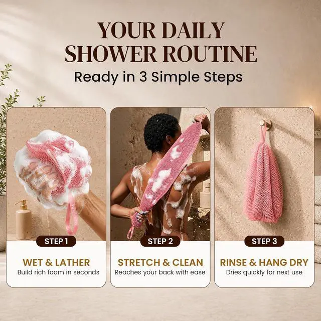 Alt view image 7 of 7 - 4 Pack African Net Sponge Authentic, Exfoliating Washcloth, Body & Back Scrubber, Better Than Traditional Loofahs, Perfect for Daily Shower & Travel, Pink, Blue, Purple & Green