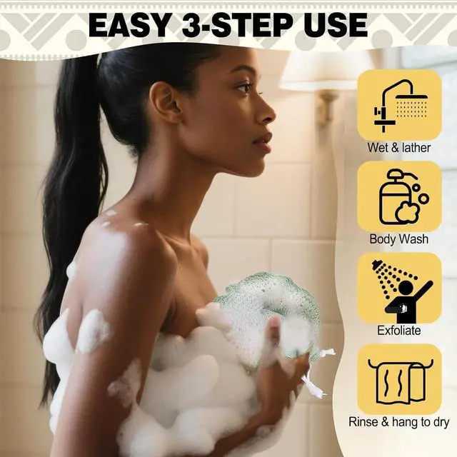 Alt view image 5 of 7 - African Net Sponge Authentic-4 Packs African Exfoliating Net Sponge,Bath Sponges for Shower,42 inch Long for Normal to Sensitive Skin, for Daily use, Body Exfoliator Shower (Green,Pink,Blue,Grey)