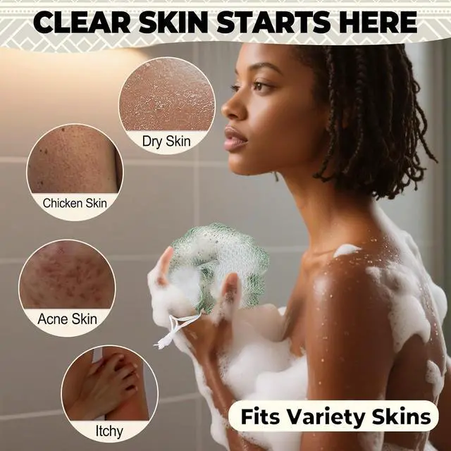 Alt view image 6 of 7 - African Net Sponge Authentic-4 Packs African Exfoliating Net Sponge,Bath Sponges for Shower,42 inch Long for Normal to Sensitive Skin, for Daily use, Body Exfoliator Shower (Green,Pink,Blue,Grey)