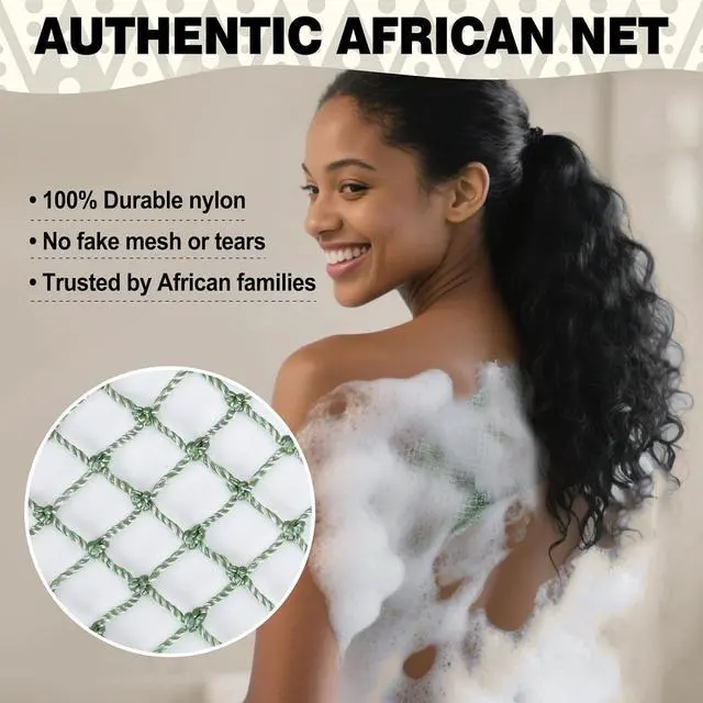 Alt view image 4 of 7 - African Net Sponge Authentic-4 Packs African Exfoliating Net Sponge,Bath Sponges for Shower,42 inch Long for Normal to Sensitive Skin, for Daily use, Body Exfoliator Shower (Green,Pink,Blue,Grey)